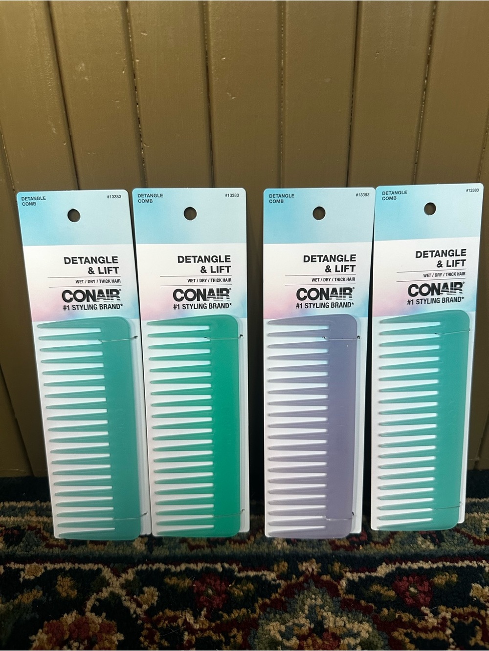 Conair Wide-Tooth Detangle & Lift Comb Lot of 4 Lavender & Teal NEW